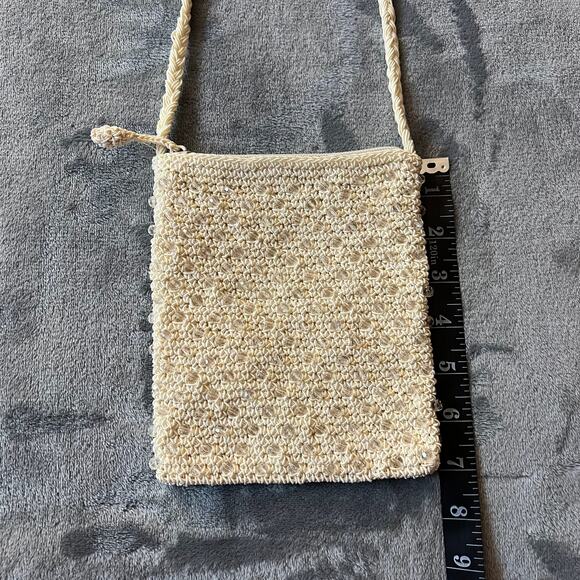 Women's Crochet Beaded Mini Bag Lightweight Coastal Boho Cottagecore - Picture 8 of 9
